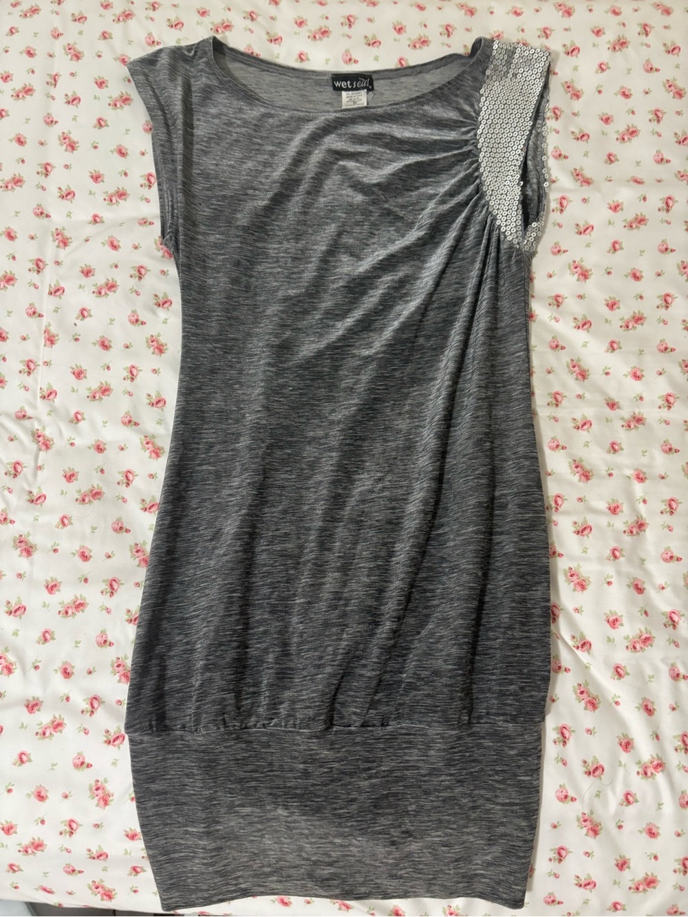 Wet Seal Grey Sequin Shoulder Knit Dress
